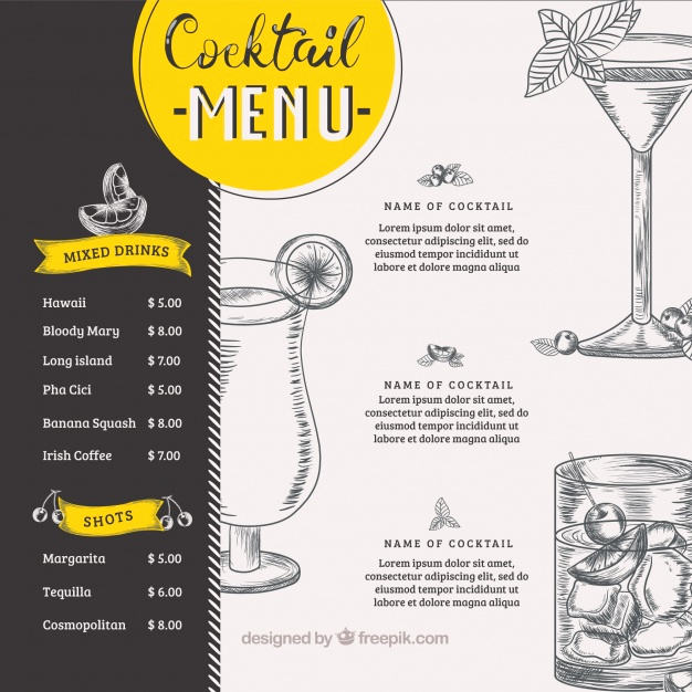 Free Printable Drink Menu Template Elegant Cocktail Menu Vectors S and Psd Files