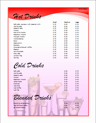 Free Printable Drink Menu Template Fresh Drinks Menu Template Microsoft Word Templates