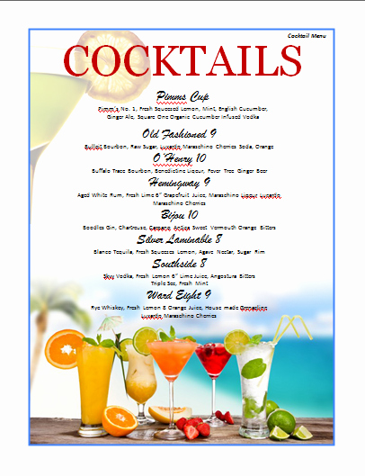 Free Printable Drink Menu Template Lovely Cocktail Menu Template Microsoft Word Templates