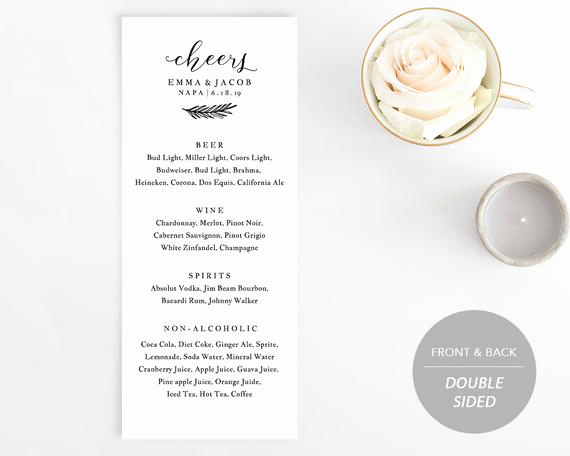 Free Printable Drink Menu Template Lovely Drink Menu Template Printable Wedding Drink Menu Alcohol