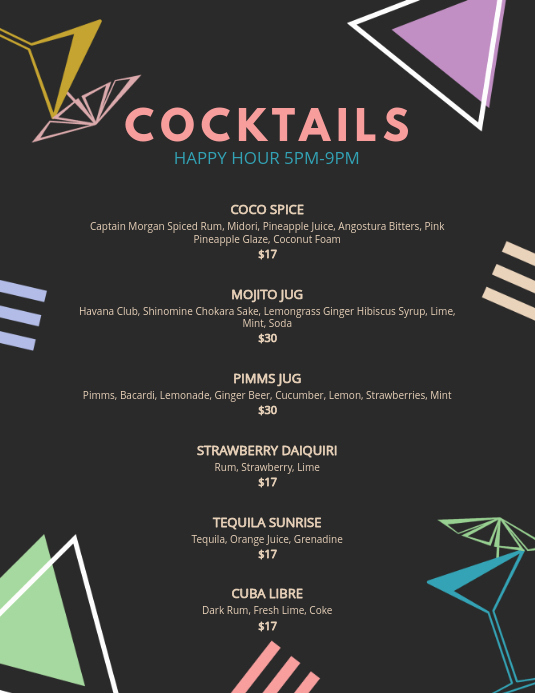 Free Printable Drink Menu Template Luxury Bar Cocktail Menu Template