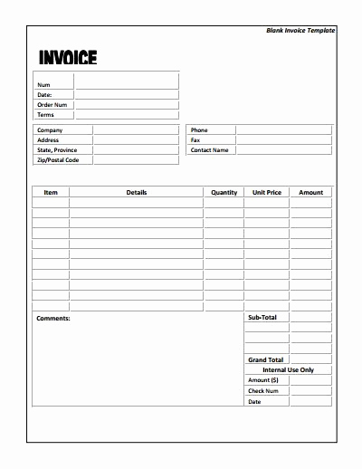 Free Printable Invoice Template Word Awesome Free Blank Invoice Template for Excel