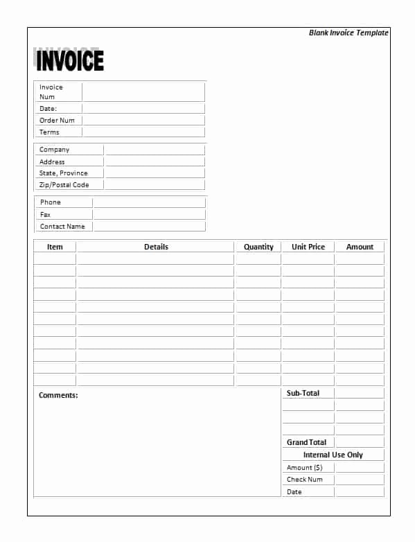 Free Printable Invoice Template Word New Blank Invoice Template Printable Word Excel Invoice