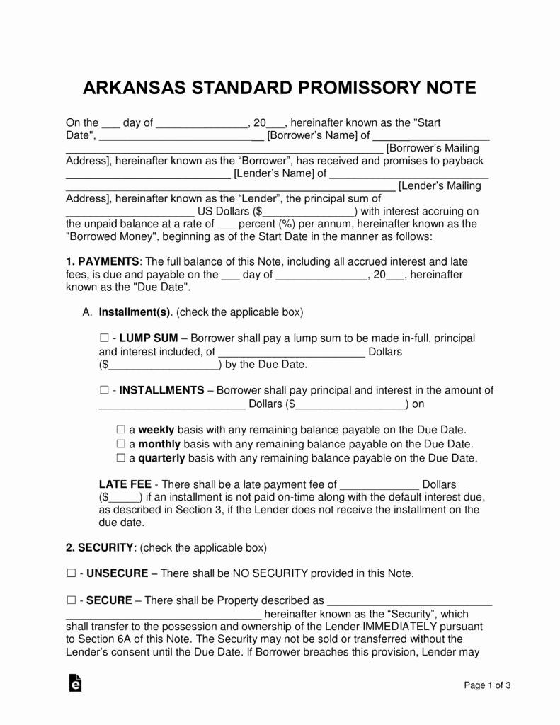 Free Promissory Note Template Pdf Inspirational Free Arkansas Promissory Note Templates Word