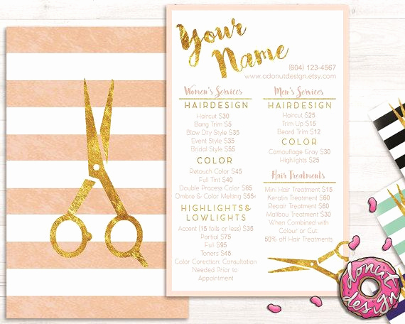 Free Salon Menu Template Luxury Premade Gold Striped Hair Stylist Service List Price List