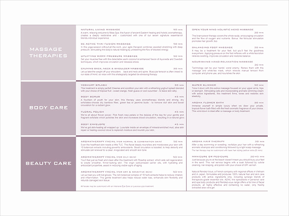 Free Salon Menu Template New 21 Spa Menu Templates Psd Eps