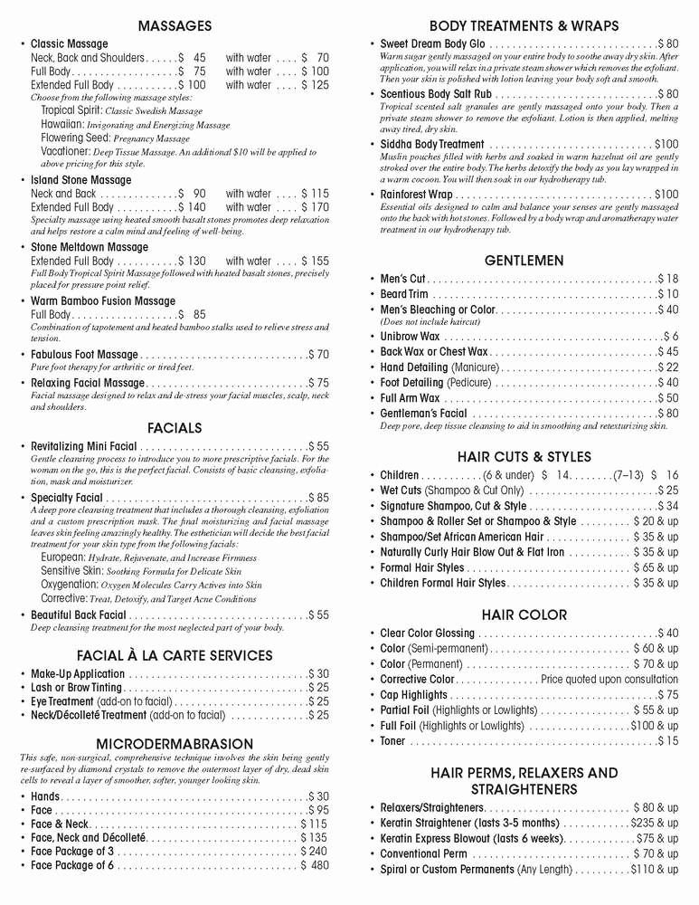 Free Salon Service Menu Template Best Of 11 Best S Of Spa Menu Services Spa Service Menu