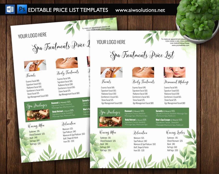 Free Salon Service Menu Template Best Of Green Spa Price List Id5 Flyer Templates Creative Market