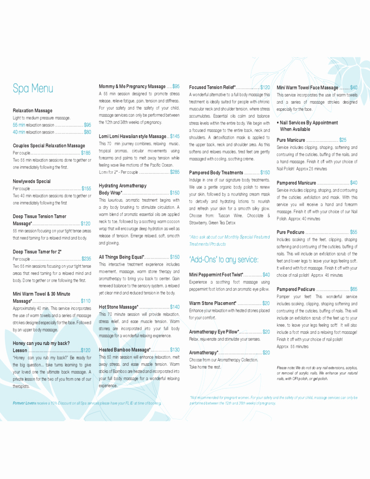 Free Salon Service Menu Template Inspirational Standard Spa Menu Template Free Download