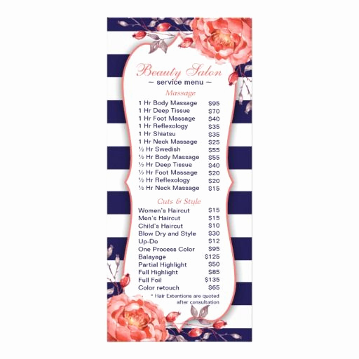 Free Salon Service Menu Template New A Navy and Coral Salon and Spa Menu Of Services Rackcard