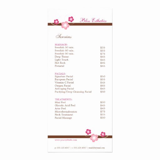 Free Salon Service Menu Template New Sakura Spa Menu Template Double Sided