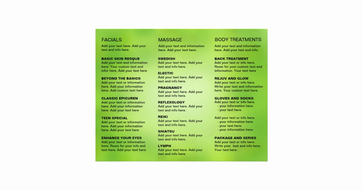 Free Salon Service Menu Template New Spa Massage Salon Service Menu Brochure Template
