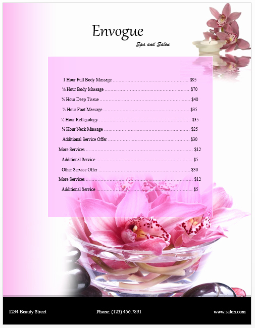 Free Salon Service Menu Template Unique Spa Price List Template Microsoft Word Templates