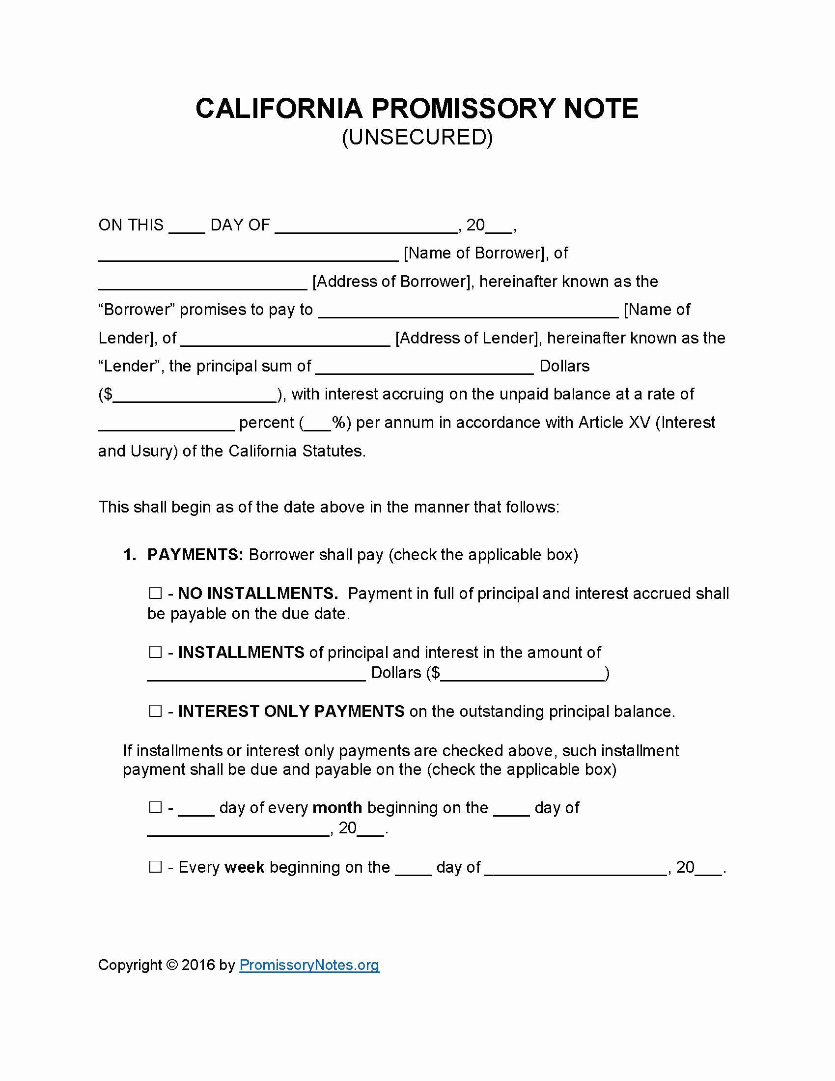 Free Secured Promissory Note Template Fresh California Unsecured Promissory Note Template Promissory