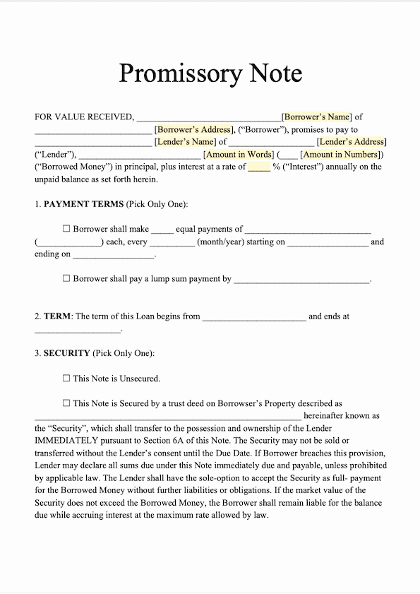 Free Secured Promissory Note Template Fresh Free Promissory Note Template