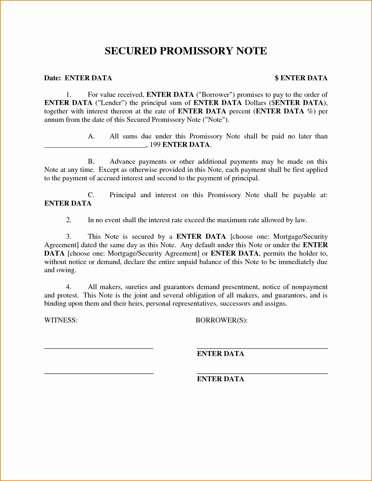 Free Secured Promissory Note Template Inspirational 4 Secured Promissory Note Template