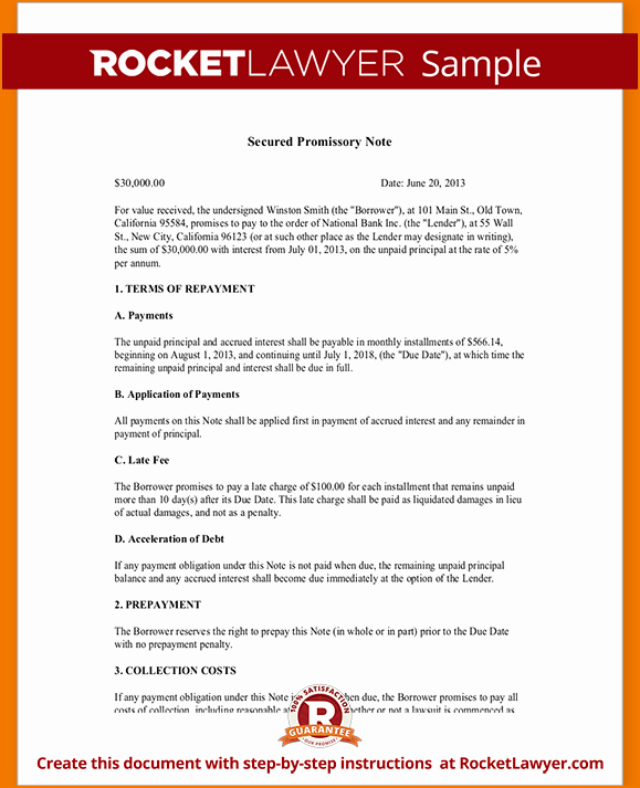 Free Secured Promissory Note Template Luxury 4 Secured Promissory Note Template