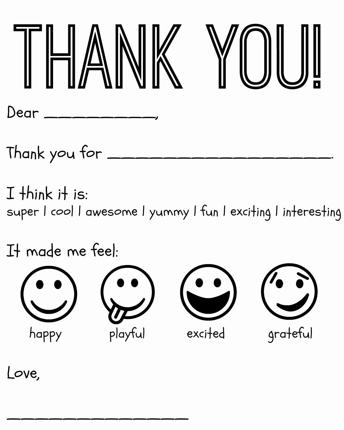 Free Thank You Note Template Fresh Free Printable Kids Thank You Cards to Color