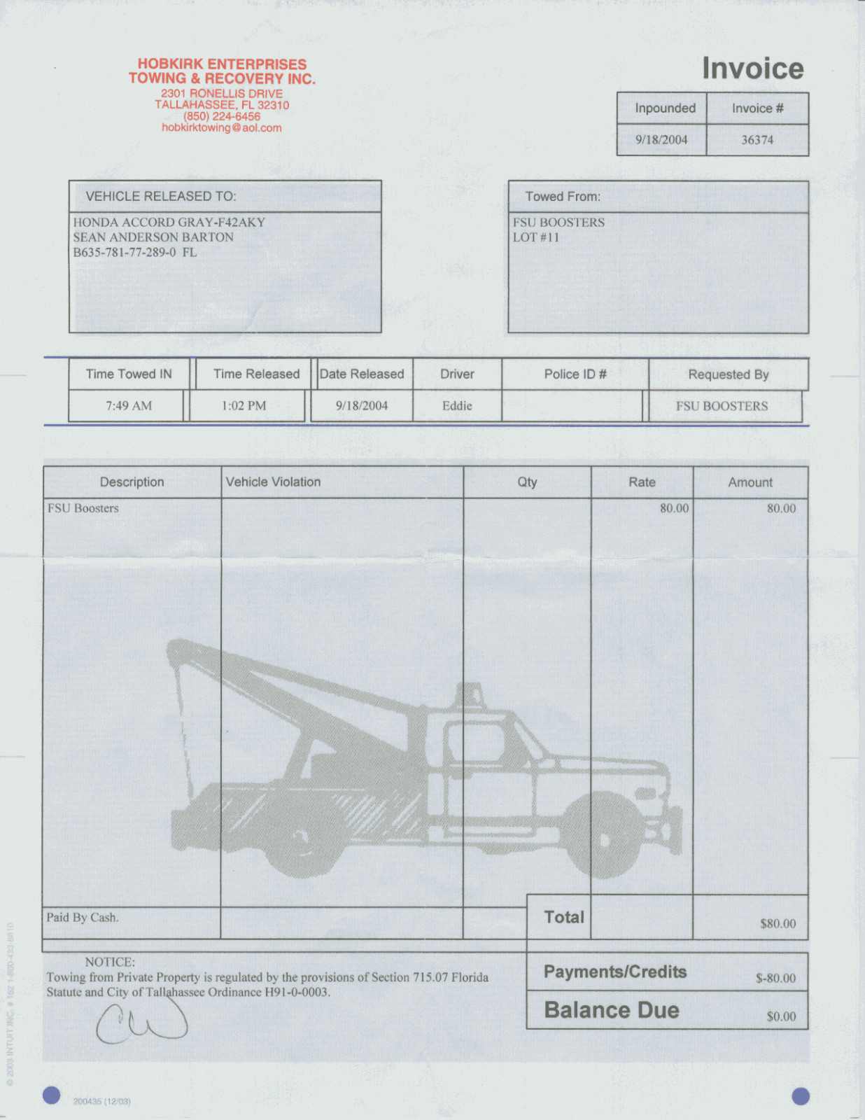 Free towing Invoice Template Awesome Blank tow Truck Receipt is