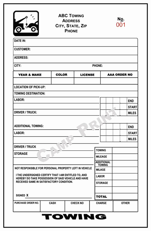 Free towing Invoice Template Beautiful towing Receipt Template