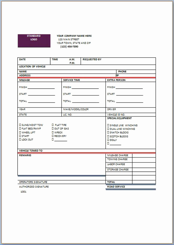 Free towing Invoice Template Fresh Fake tow Receipt form