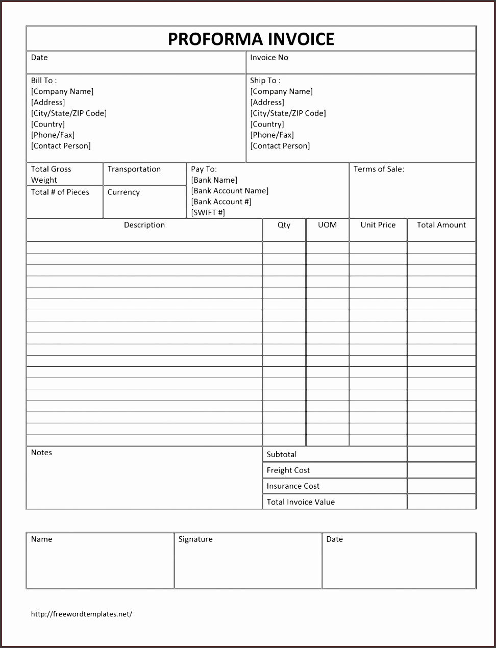 Free towing Invoice Template New 10 Proforma Invoice Sample for Free Sampletemplatess