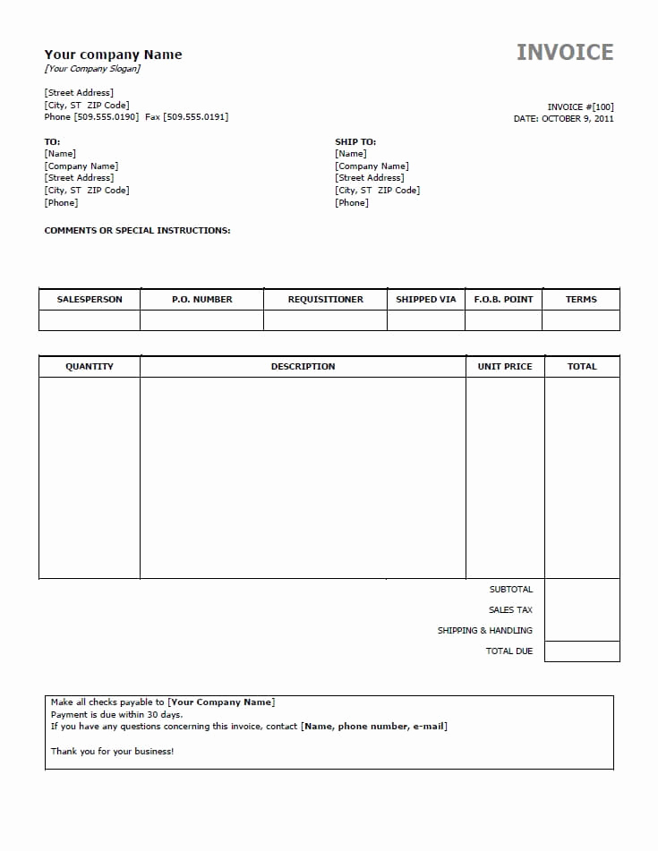 Free Word Invoice Template Inspirational Free Invoice Templates for Word Excel Open Fice