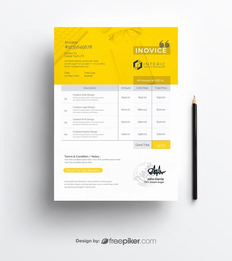 Freelance Graphic Design Invoice Template Elegant Simple Creative Invoice Template