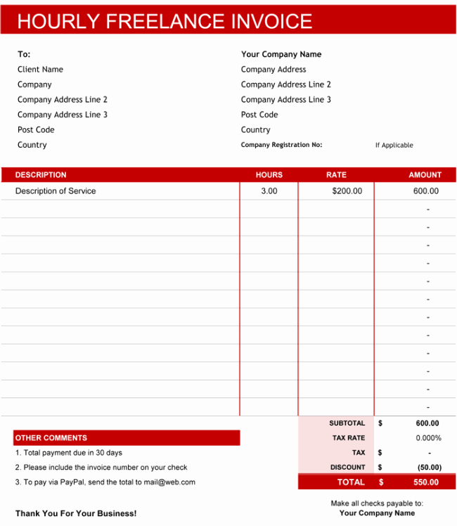 Freelance Hourly Invoice Template New Freelance Invoice Templates 5 Best Free Samples for Word