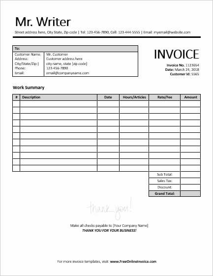 Freelance Writing Invoice Template Beautiful Ms Word Freelance Writer Invoice