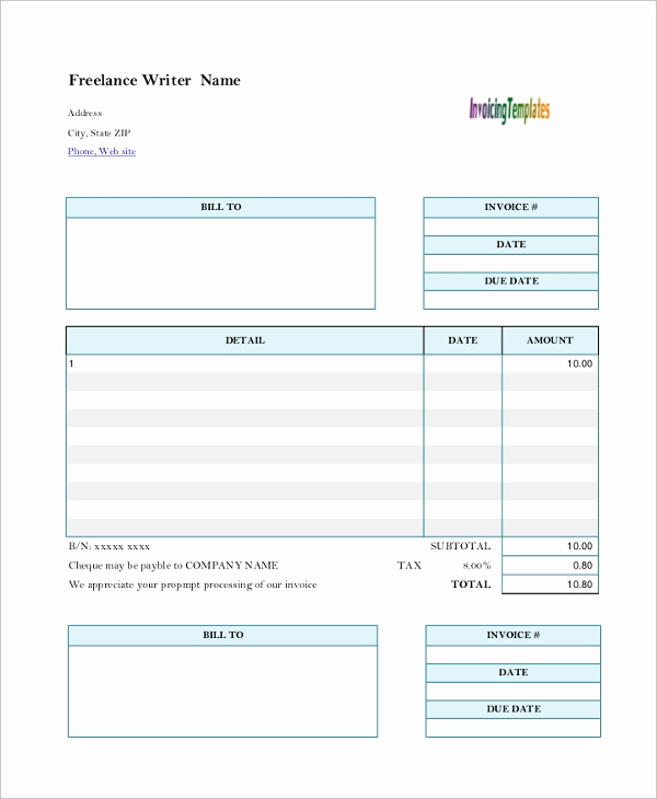 Freelance Writing Invoice Template Beautiful Sample Freelance Invoice 7 Documents In Pdf Word