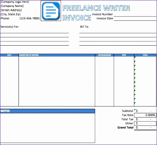 Freelance Writing Invoice Template Lovely 6 Freelance Invoice Template Excel Exceltemplates