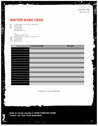 Freelance Writing Invoice Template New Freelance Writer Invoice Template Free Invoice Templates