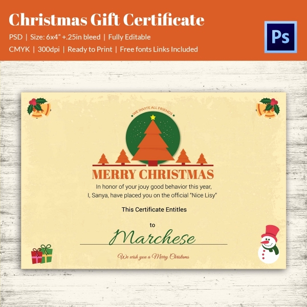 Full Page Gift Certificate Template Lovely 19 Christmas Gift Certificate Templates Printable Psd