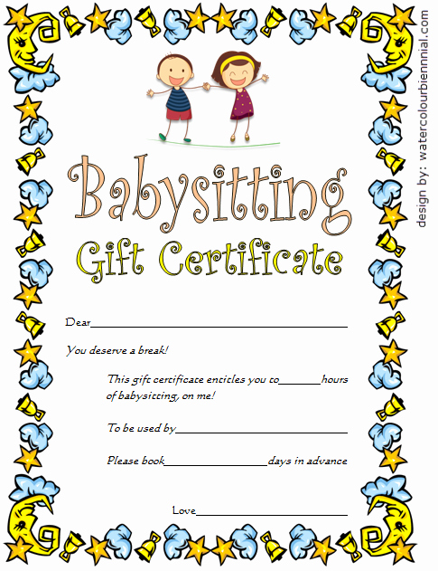 Funny Gift Certificate Template Awesome Babysitting Gift Certificate Template Free [7 New Choices]