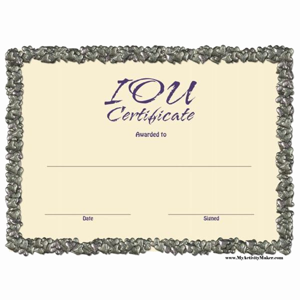 Funny Gift Certificate Template Inspirational Free Printable Iou Certificates