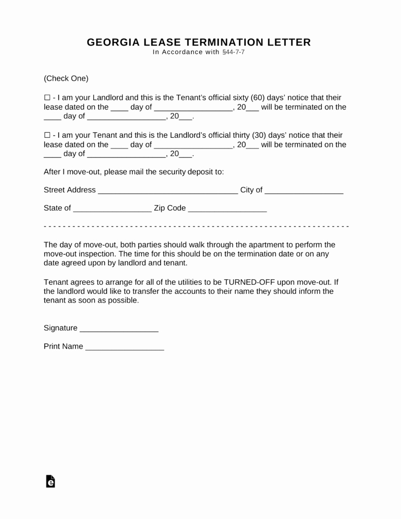 Georgia Eviction Notice Template Awesome Free Georgia Lease Termination Letter form 30 Days Pdf