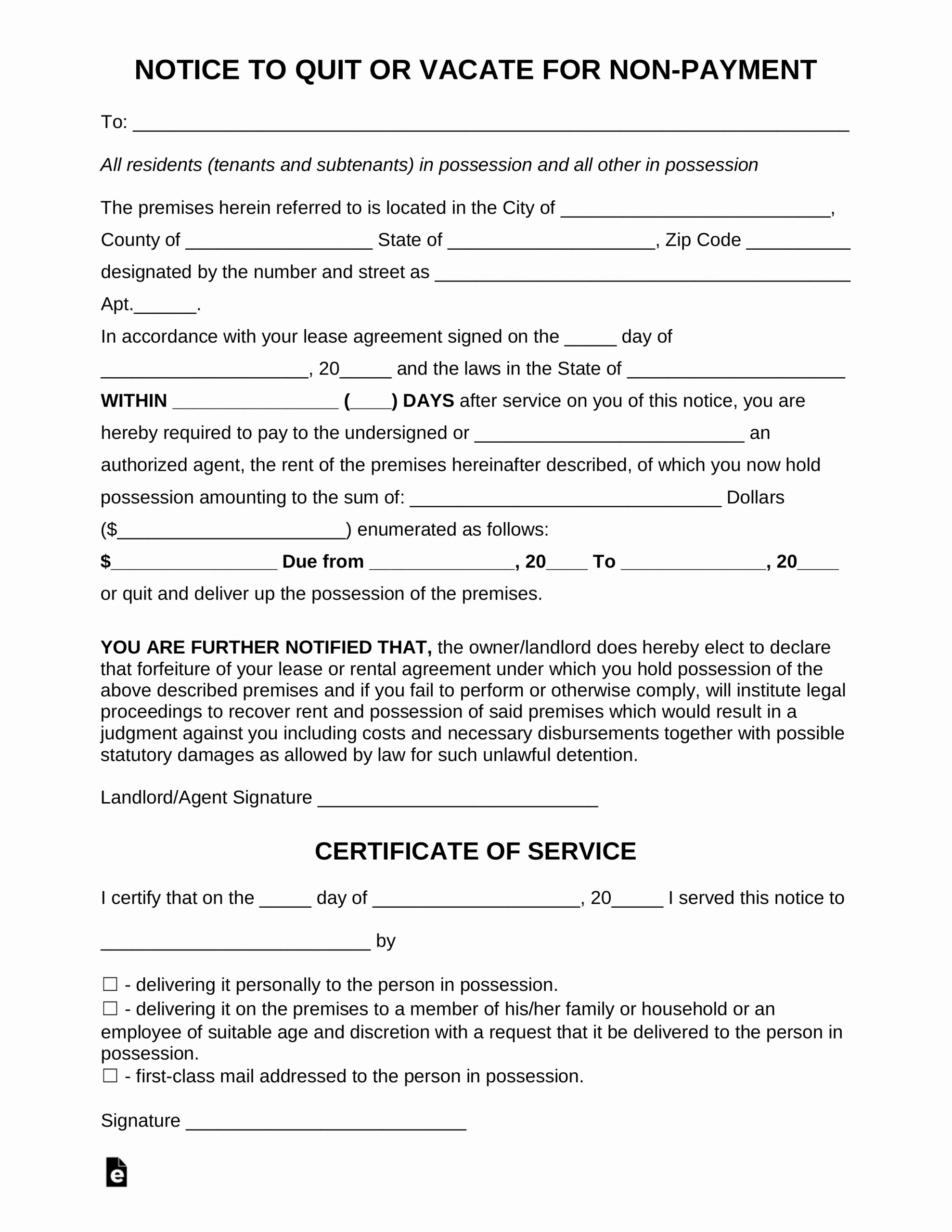 Georgia Eviction Notice Template New Free Notice to Pay or Quit form Late Rent Pdf