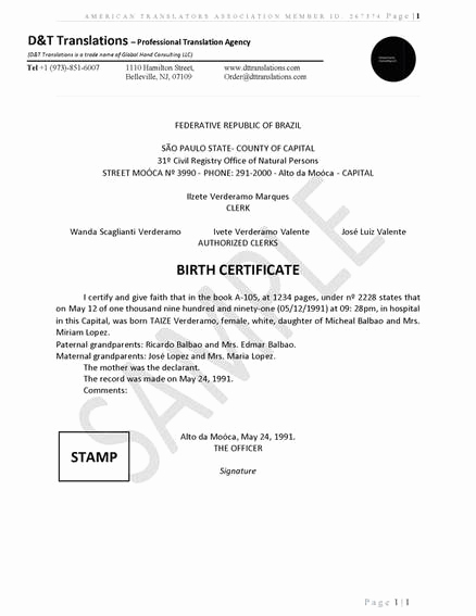 German Birth Certificate Template Fresh Translation Samples D&amp;t Translations