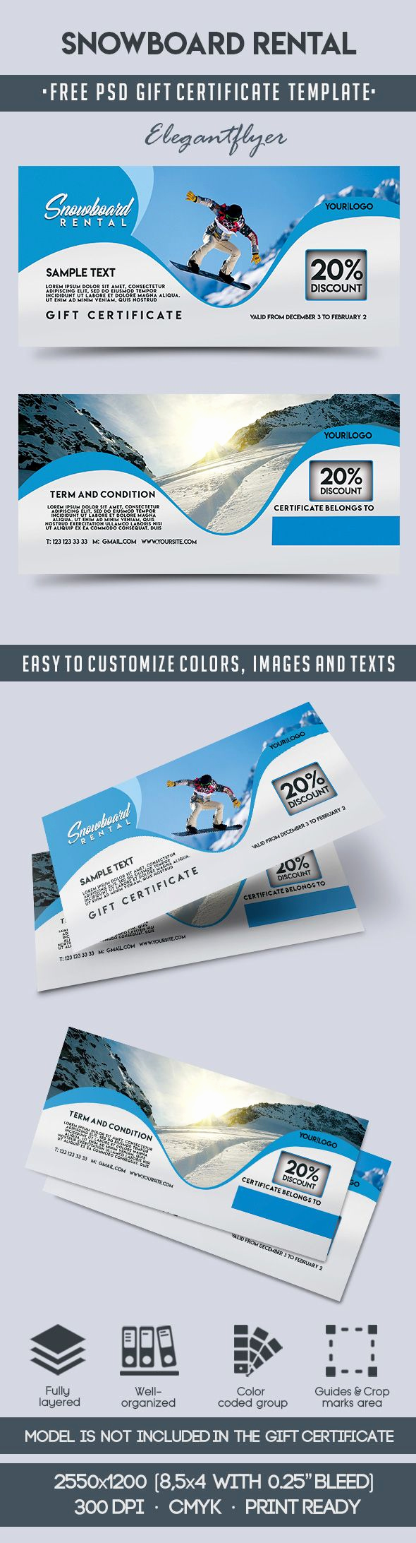 Gift Certificate Template Psd Fresh Free Voucher for Snowboard Rental – by Elegantflyer