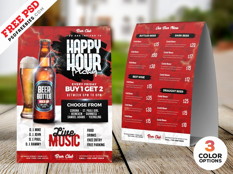 Happy Hour Menu Template Beautiful Happy Hour Tent Card Menu Psd Template Download Psd