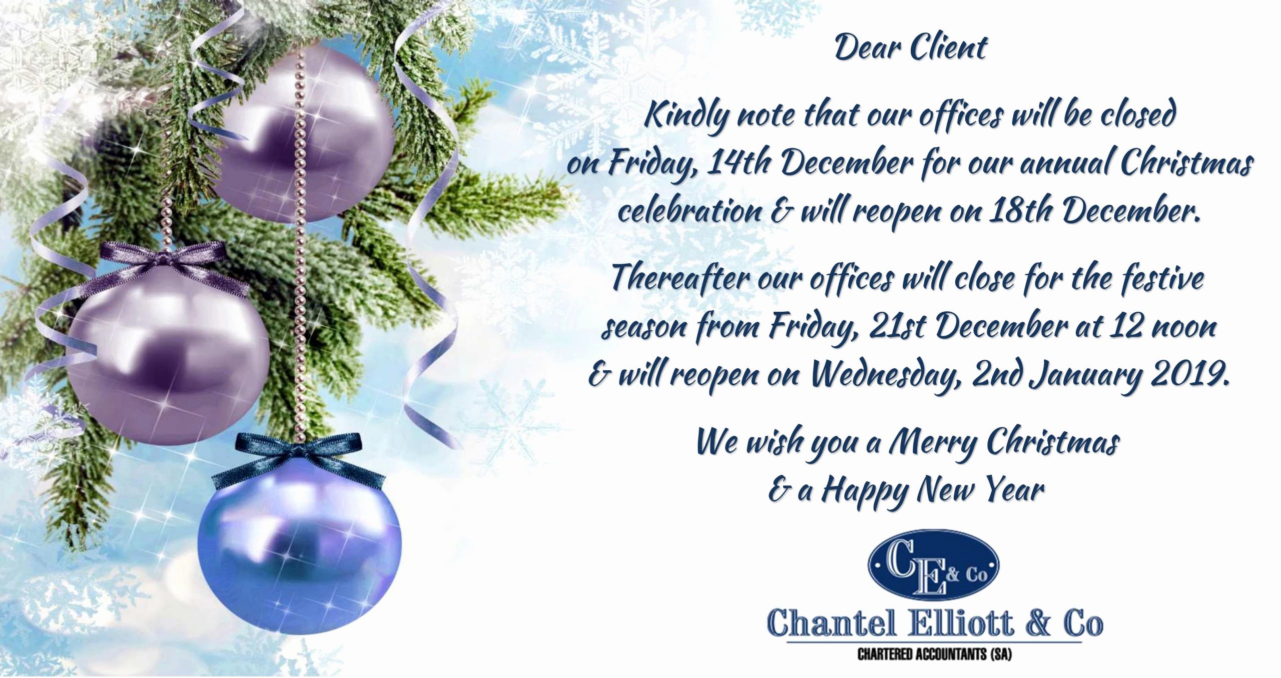 Holiday Closing Notice Template Fresh Chantel Elliott