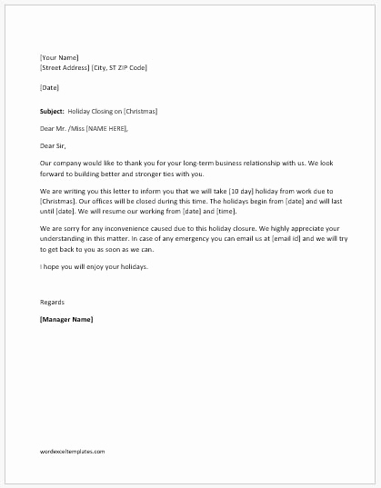 Holiday Closing Notice Template Luxury Holiday Closing Announcement Letters
