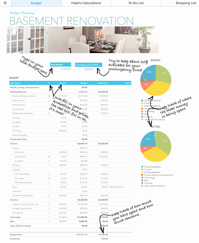 Home Remodel Budget Template Fresh Basement Renovation Bud —excel Template Rachel Rossi