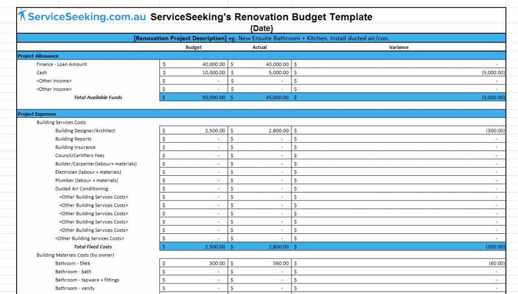 Home Remodel Budget Template Luxury Renovation Bud Template