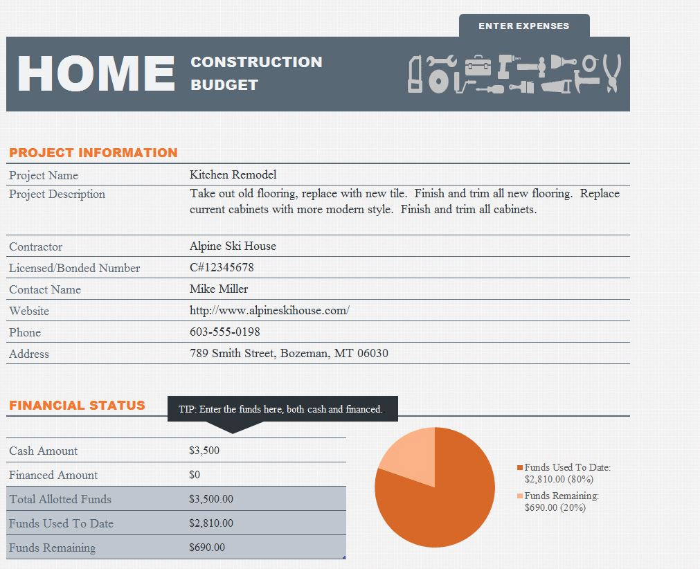 Home Renovation Budget Template Awesome Home Renovation Bud Template Excel