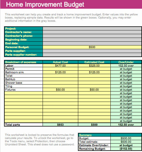 Home Renovation Budget Template Beautiful Home Improvement Bud Template for Numbers Free Iwork