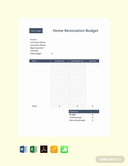 Home Renovation Budget Template Fresh 15 Sample Renovation Bud Templates Pdf Docs