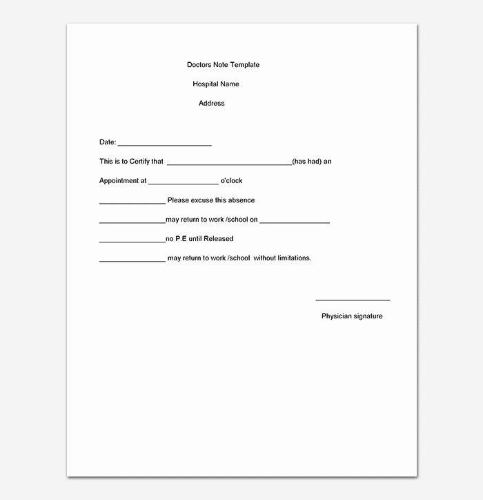 Hospital Note for Work Template Best Of Medical Note Template 30 Doctor Note Samples