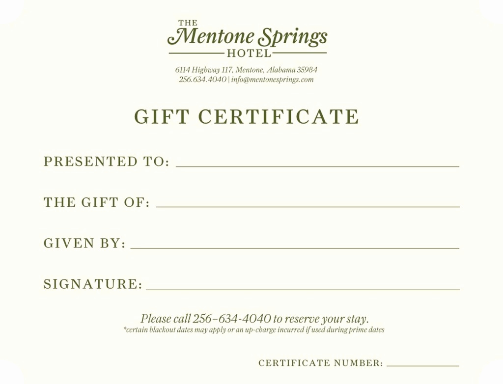 Hotel Gift Certificate Template Fresh the Mentone Springs Hotel